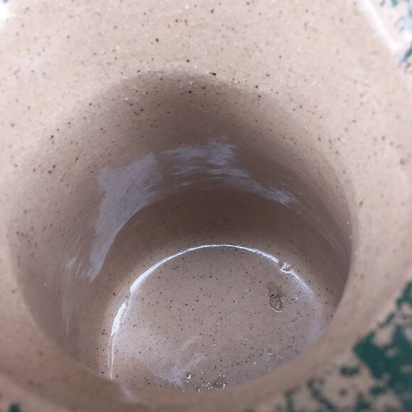 2002 Zanesville Ohio Pottery Stoneware Ruffled Rustic vase  spongeware trees 6" - Picture 6 of 10